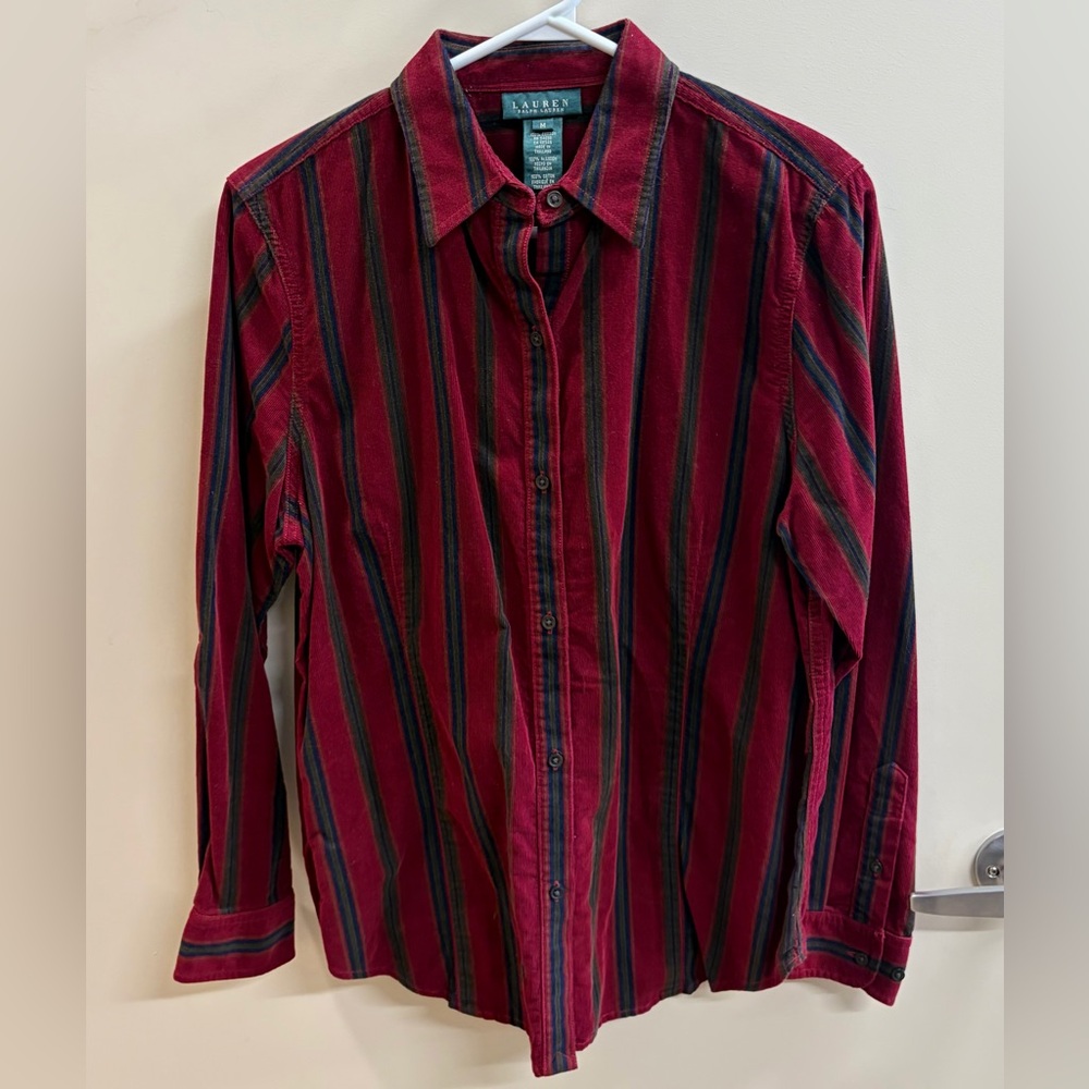 Ralph Lauren Women's Red and Black Striped Blouse